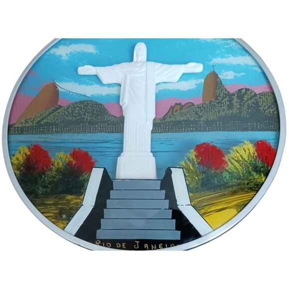 VTG Reverse Hand Painted Jesus Religious Convex Bubble Glass Art Wall Hanging - Picture 2 of 6